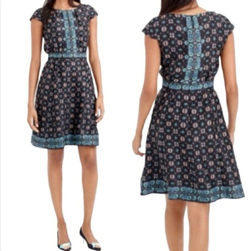 J. CREW 100% Silk Cap Sleeve Black Floral Midi Dress - Picture 4 of 16